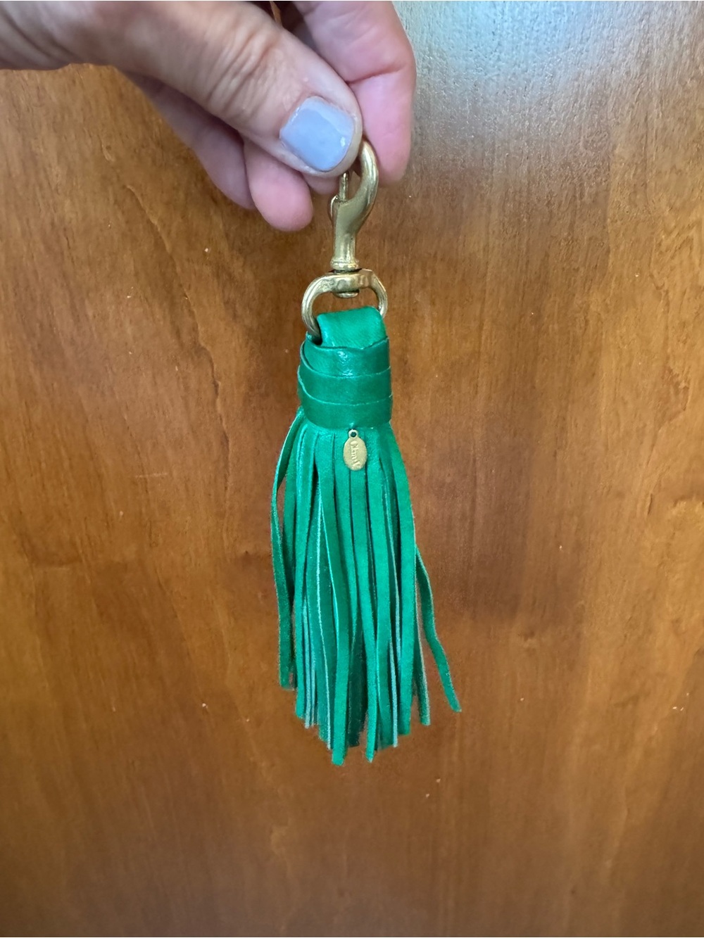 Leather Tassel Keychain Charm in Emerald Green - Picture 3 of 4